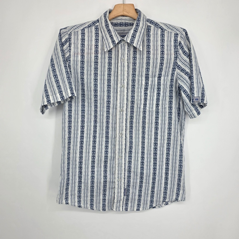 Y2K Billabong Mens Blue White Striped Short Sleeve Button Down Shirt Surf Style